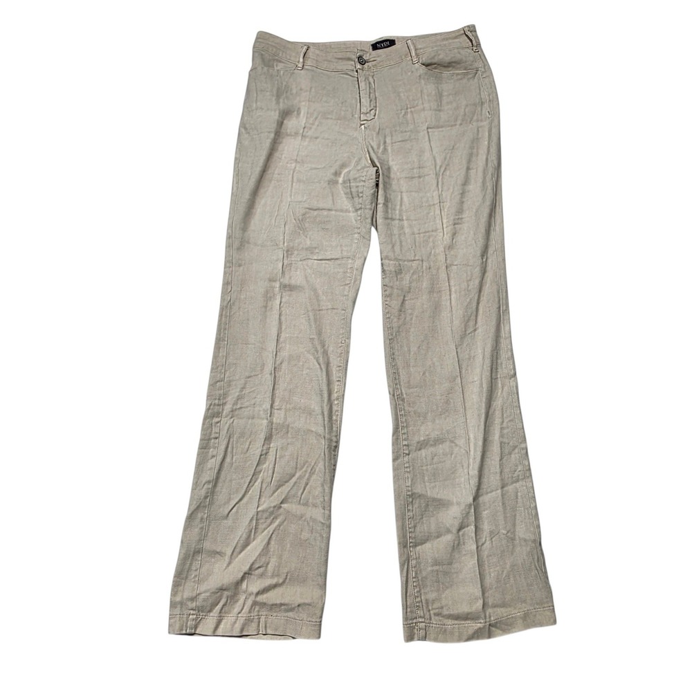 NYDJ Trousers Womens 12 Tan Linen Blend Lift Tuck Wide Leg Pants